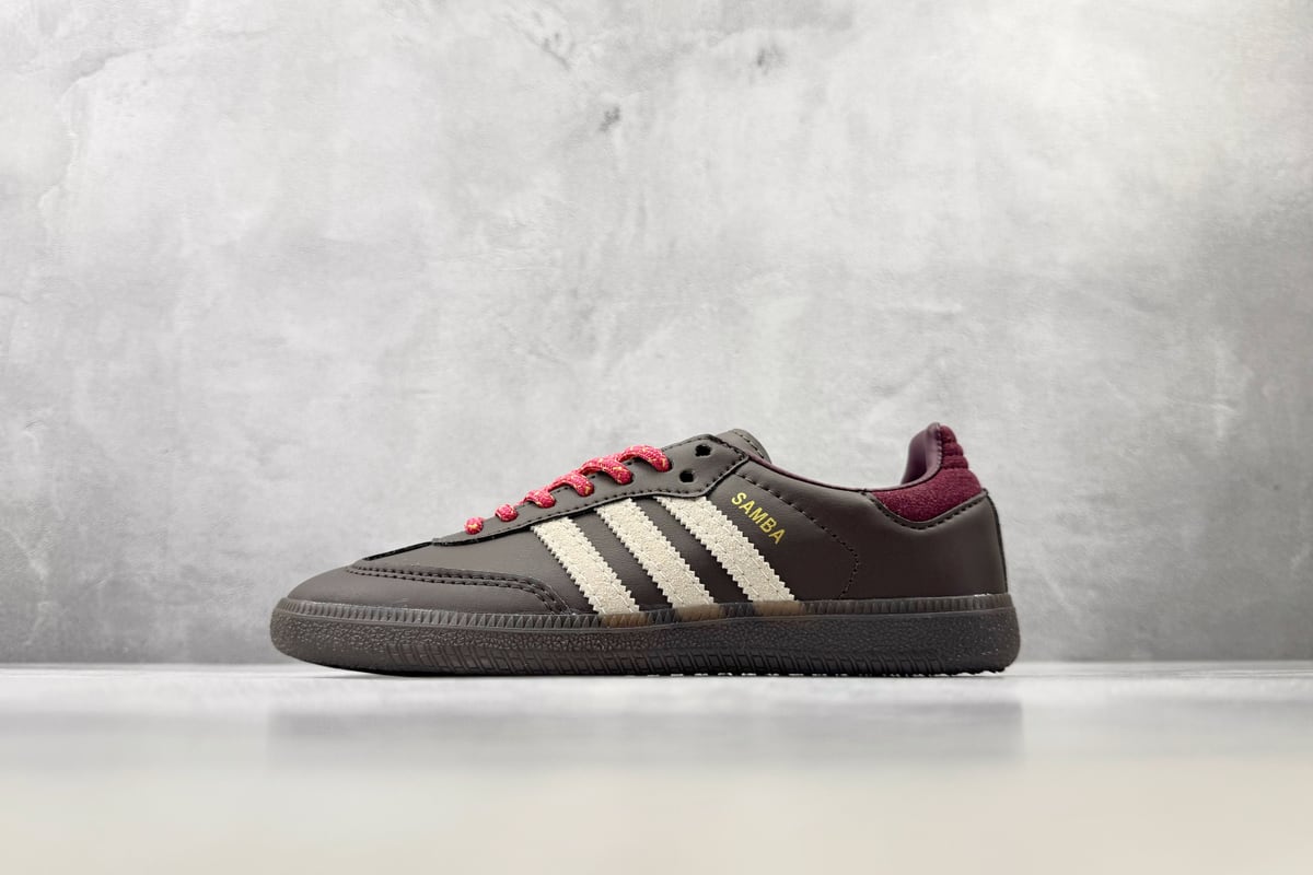 阿迪达斯 Adidas originals SAMBA OG 深巧克力棕白橙 正面实拍图