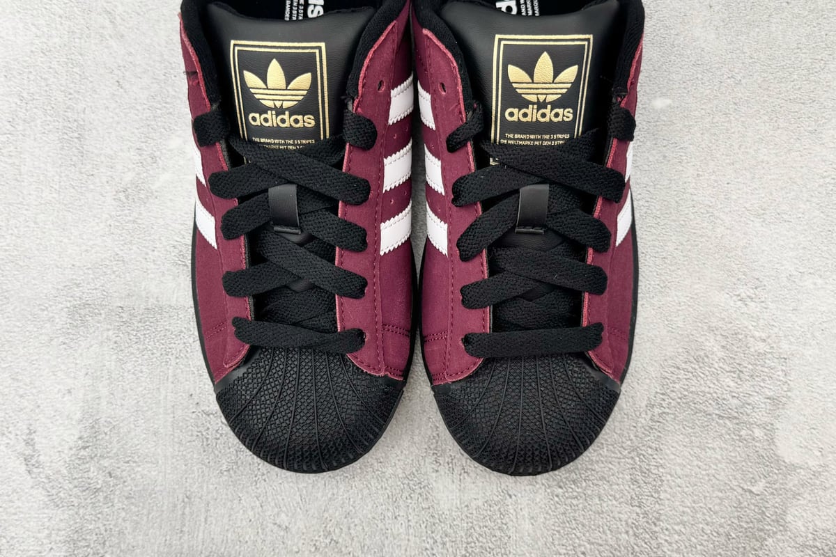 阿迪达斯 Adidas originals SUPERSTAR 2 酱红白黑 鞋标实拍图