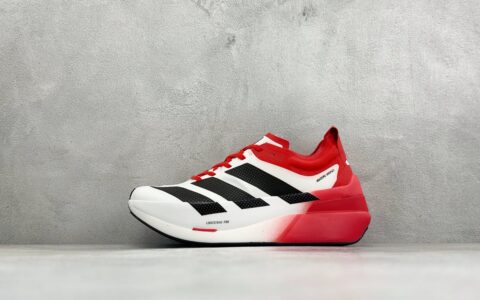 阿迪达斯Adidas Adizero DROPSET ELITE 阿迪超轻透气缓震跑鞋白红纯原版本 货号：LA6268